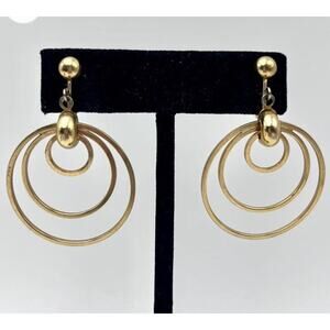 Vintage Signed Sarah Coventry Gold Tone 2" Clip Earrings Retro Statement Jewelry